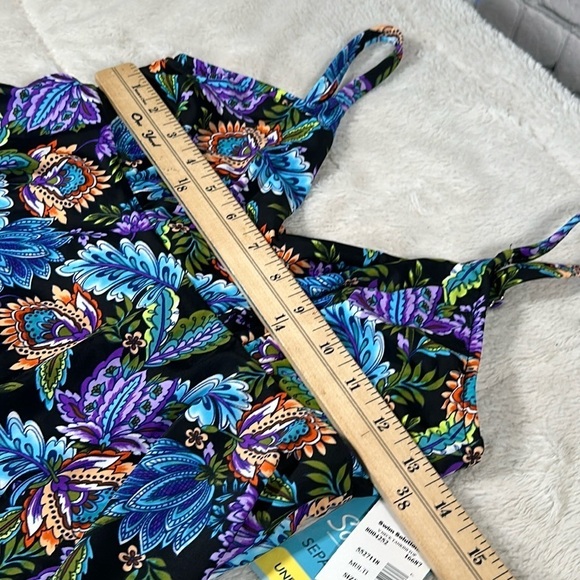 Swim Solutions Tankini Top Swimsuit size 8 Boho Paisley V Neck Underwire NEW - Picture 9 of 16